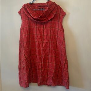 Bryn Walker Nolan Cowl Neck Linen Dress, Deep Orange Plaid, Size Small
